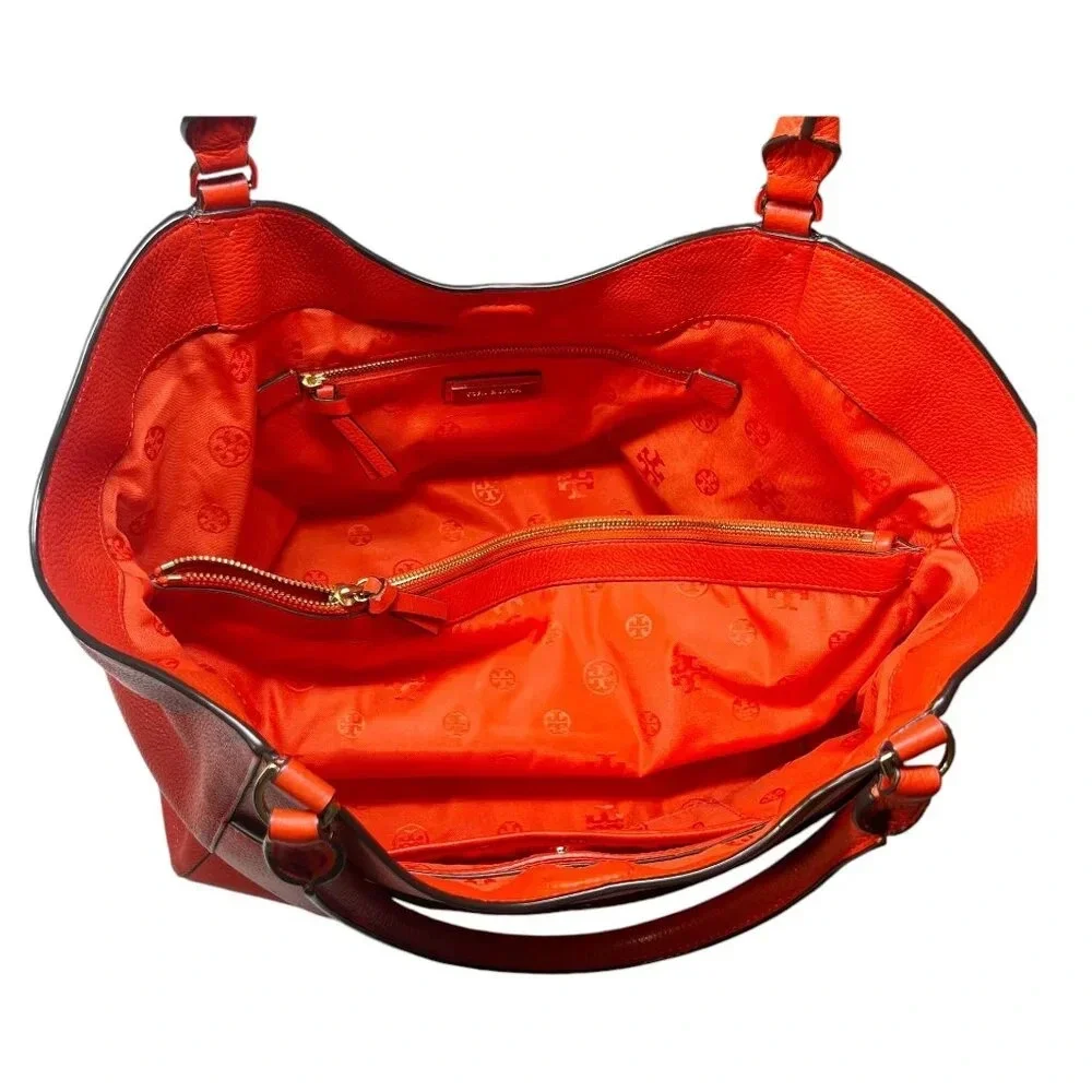 Tory Burch Red Pebble Leather Large Duel Handle Tote Bag